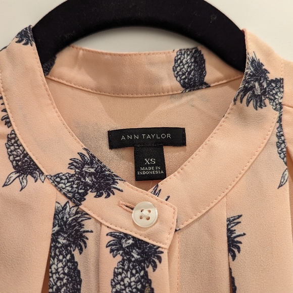 Ann Taylor Pineapple Button Up Light Pink Blouse - Picture 2 of 10